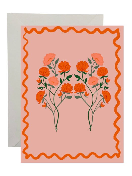 Orange Flowers with Wavy Border Card