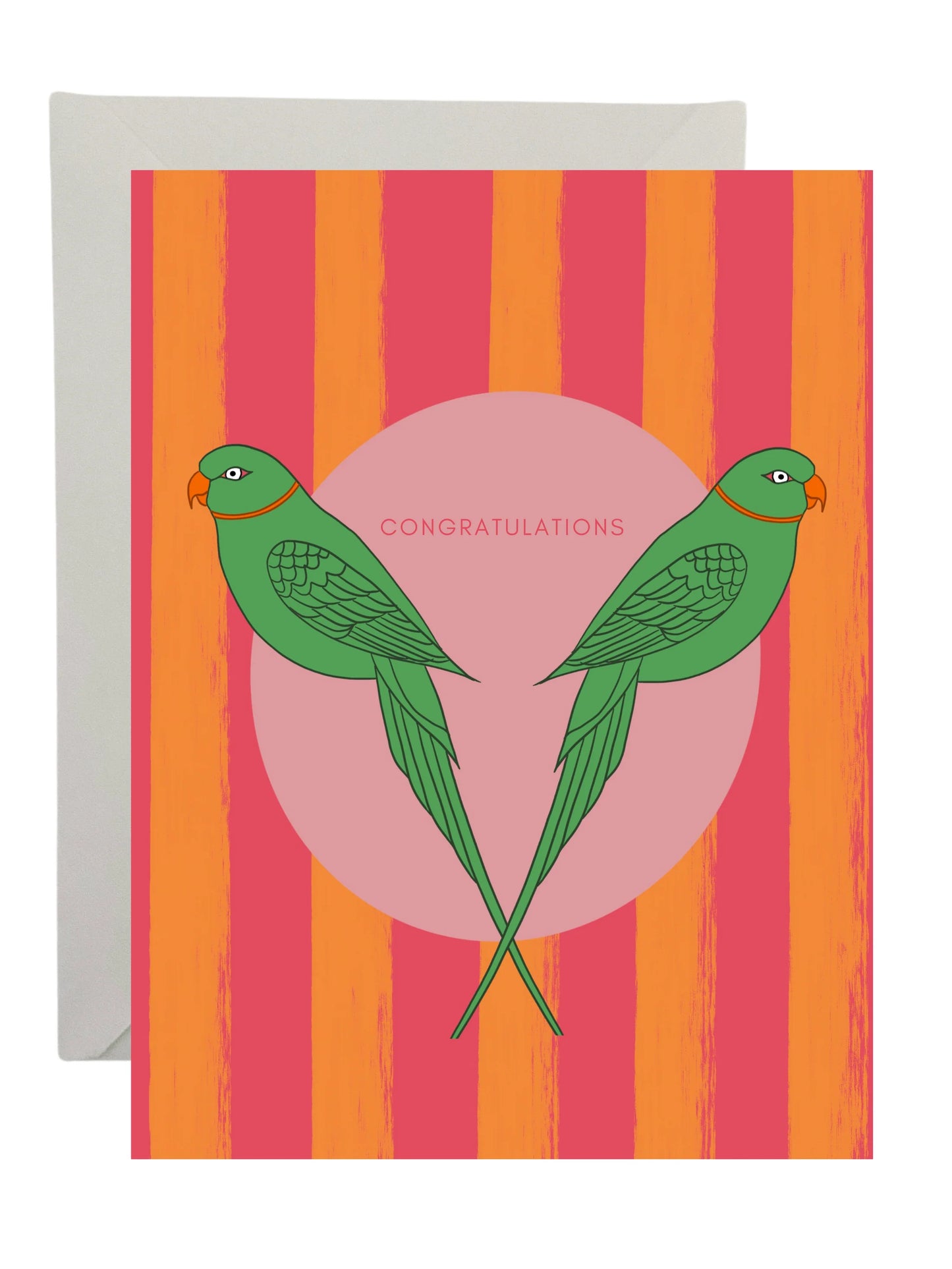 Pink Stripe Parrots Congratulations Card