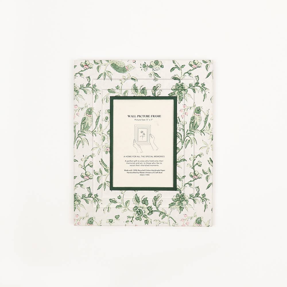 Block Printed Wall Picture Frame in Robin Peony Green