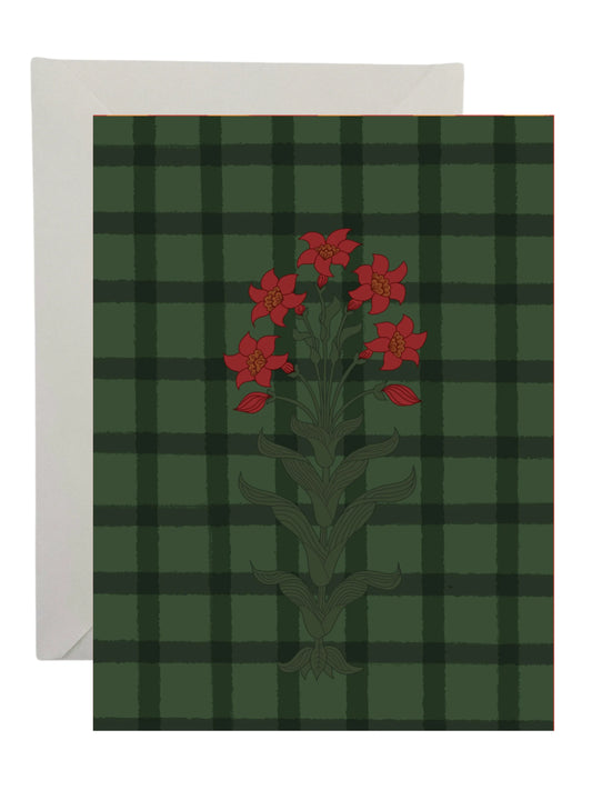 Red Flower with Green Squares Card