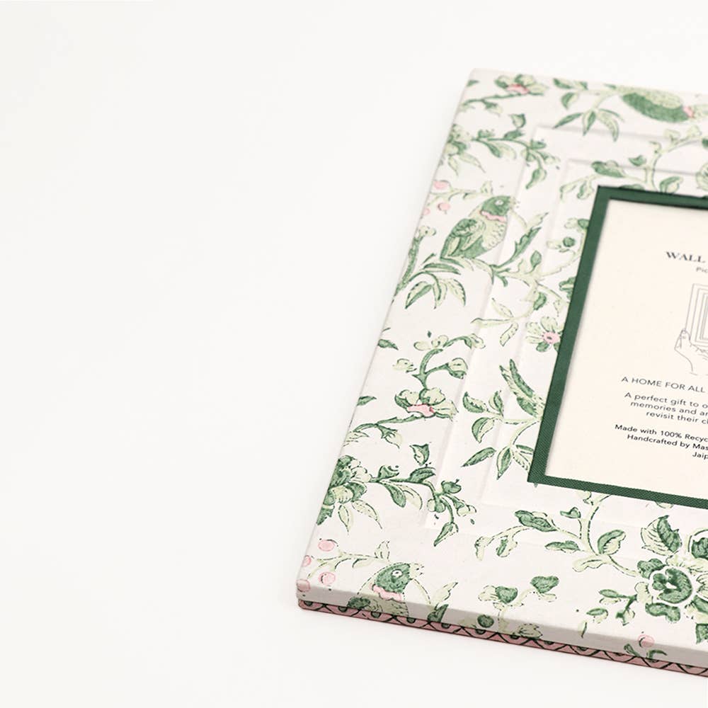 Block Printed Wall Picture Frame in Robin Peony Green