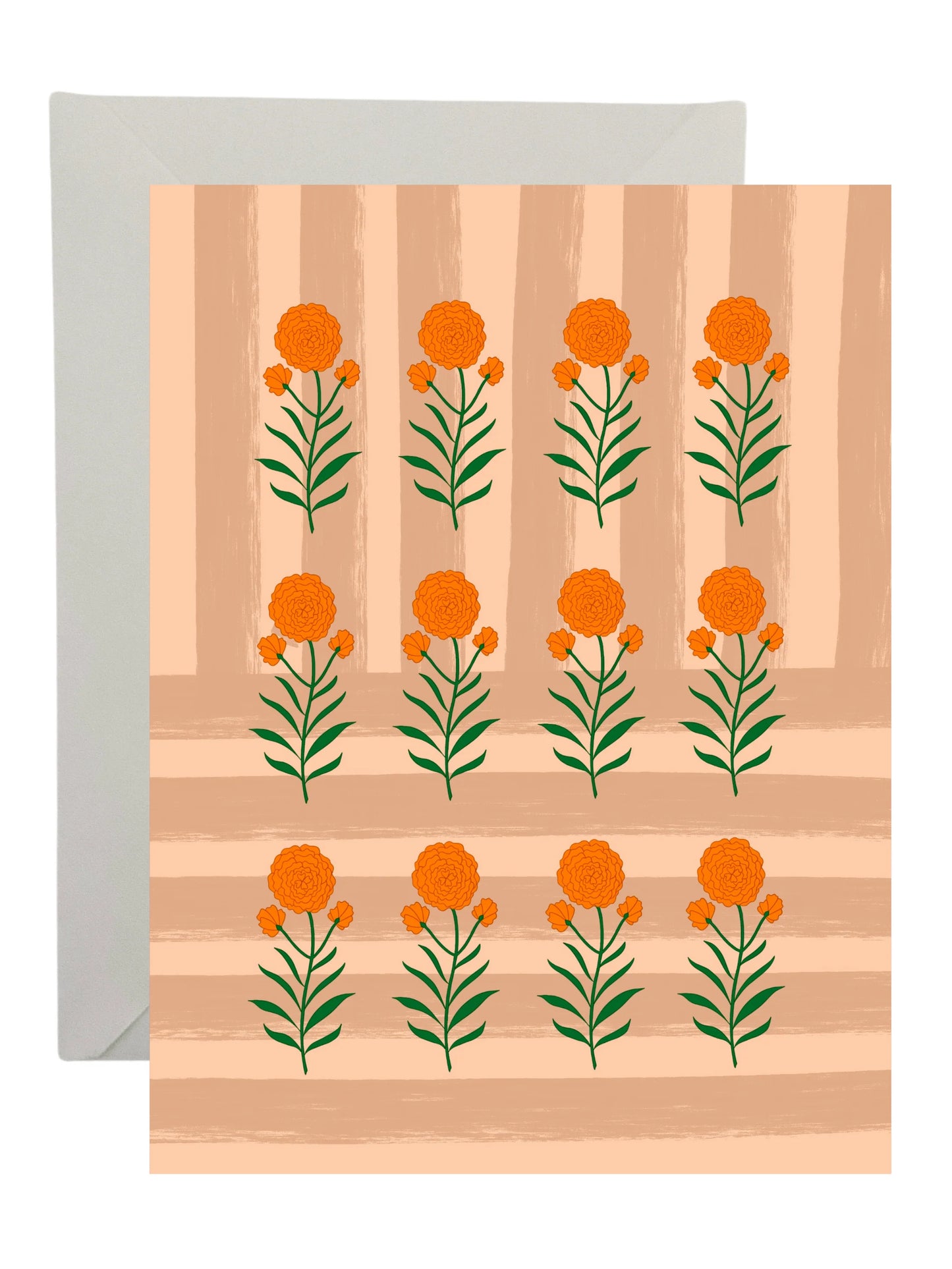 Orange Floral Pattern Card with Stripes