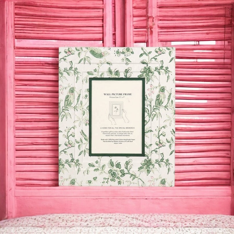 Block Printed Wall Picture Frame in Robin Peony Green