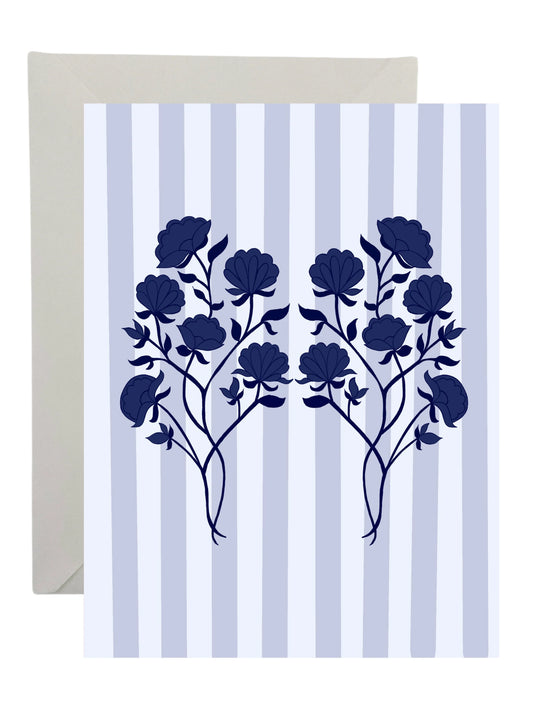 Blue Flowers with Stripes Card