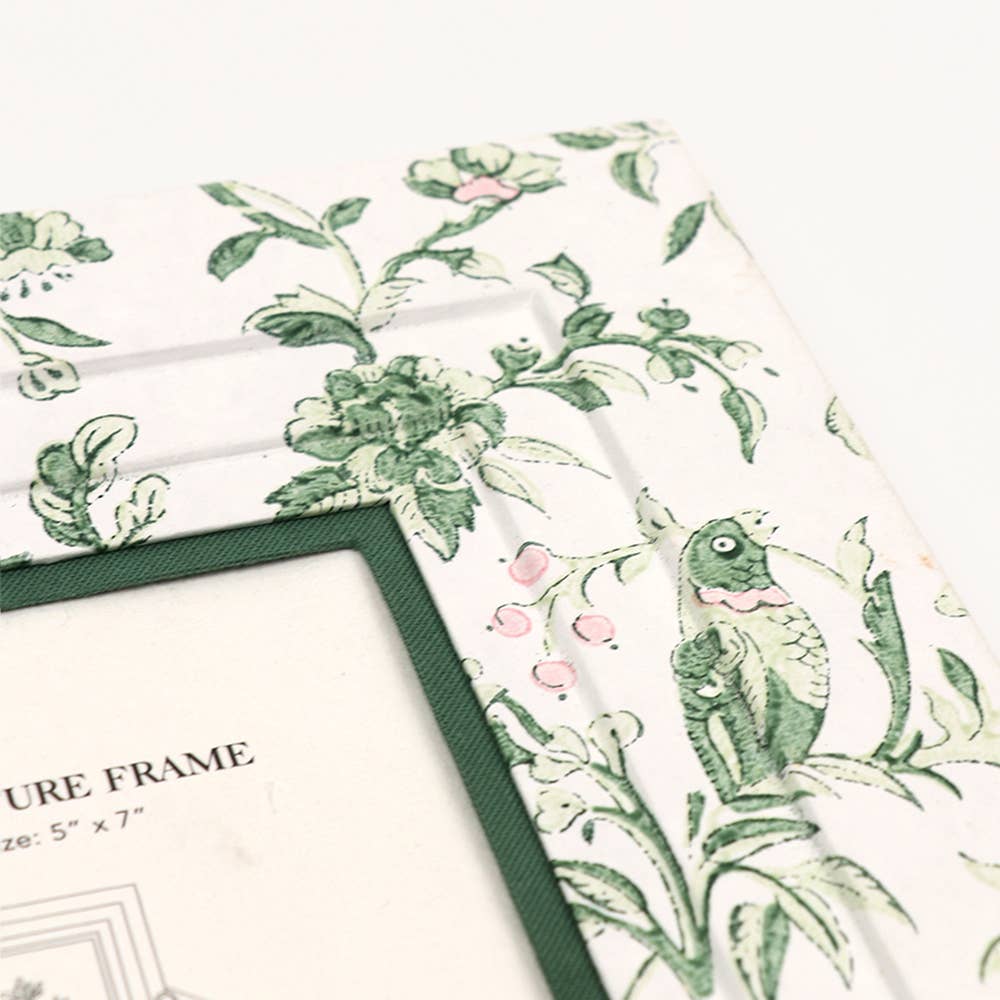 Block Printed Wall Picture Frame in Robin Peony Green